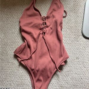 Cupshe Rust colored ribbed halter  One-Piece size M